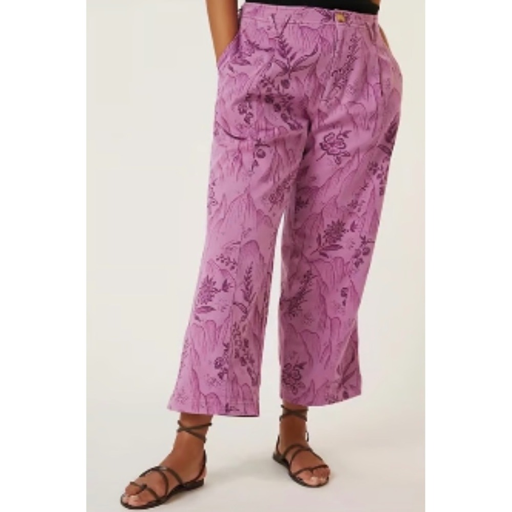 Anthropologie Women's Plus Size 20 Pleated Column Pants Pink Purple Floral NEW